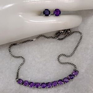 Amethyst BOLO Bracelet and Stud Earring Set